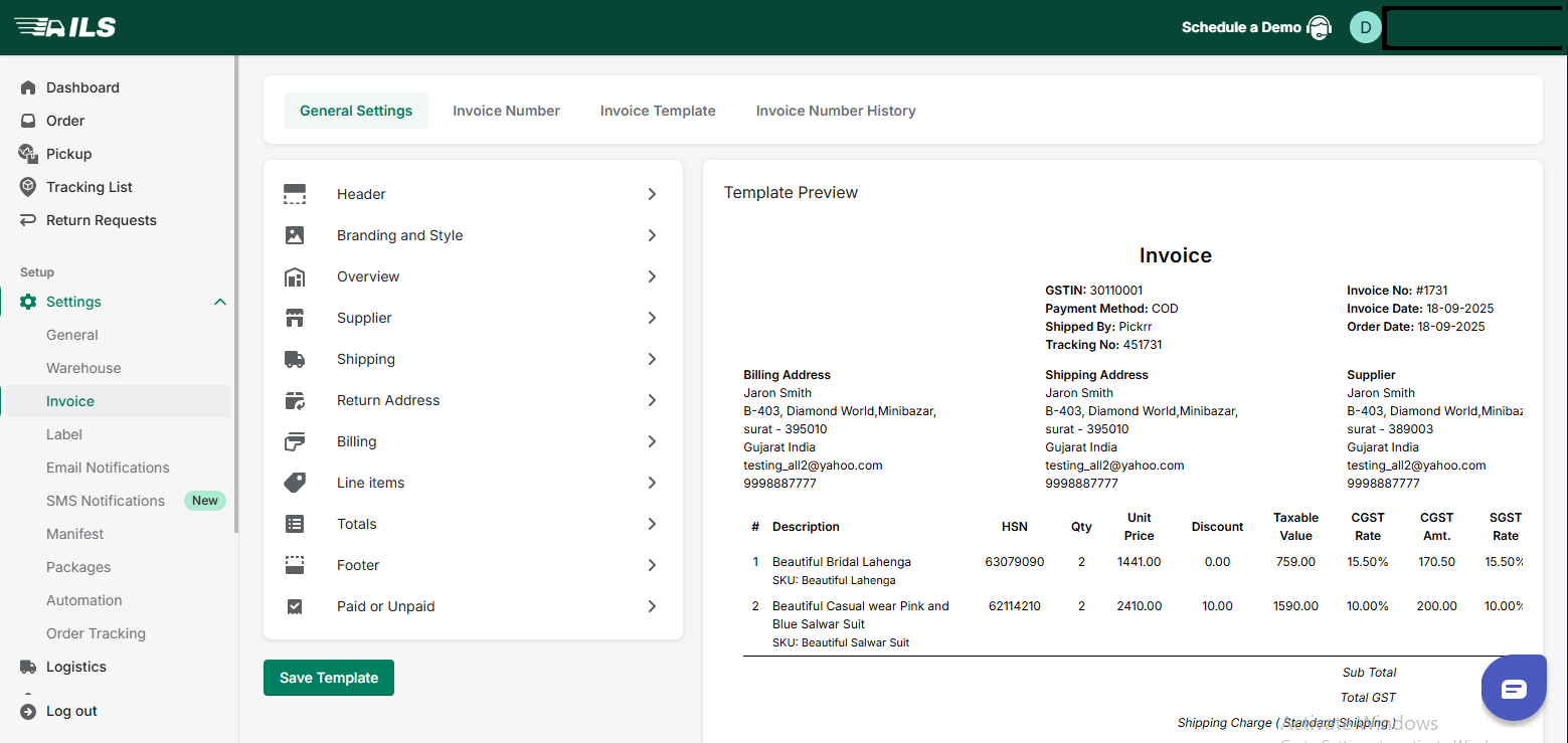 GST invoice Shopify Wix